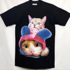 ウサ耳猫Tシャツ(ブラック、黒)M 新品 ユニセックスのサムネイル