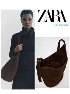 ZARA スエード アシンメトリーバゲットバッグ ブラウン - メルカリ