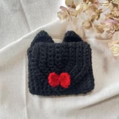 かぎ針編み 黒猫 ポーチ デジカメケース　カードケース　ハンドメイドのサムネイル