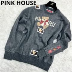 美品 ピンクハウス ニット 長袖トップス くまさん ワッペン刺繍 グレー