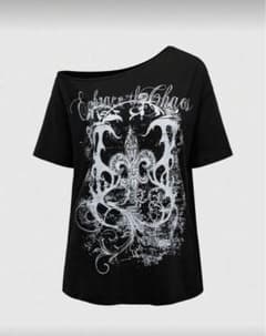 オフショルダー黒Tシャツ y2k