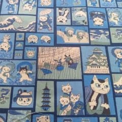 KOKKA 猫柄 和柄プリント生地 ブルー系 約110cm幅×50cmのサムネイル