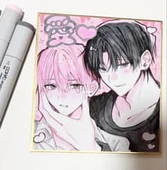 手描きイラスト オリジナル 創作BL 原画 アナログ ミニ色紙 - メルカリ
