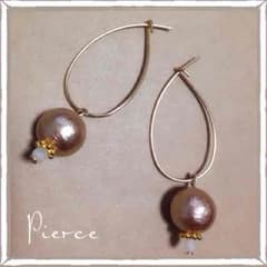 ブラウンコットンパールとチェコビーズのしずくフープピアス♡のサムネイル