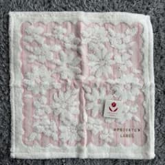 花柄刺繍タオルハンカチ ピンクのサムネイル