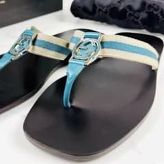 【美品】GUCCI インターロッキングG トングサンダル 7.5 美品 GUCCI サンダル インターロッキングG トング ターコイズ ブルー 5