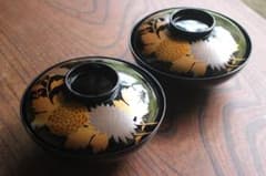時代黒漆に極上菊蒔絵の映える大椀2点（検輪島塗蒔絵椀雑煮椀煮物椀