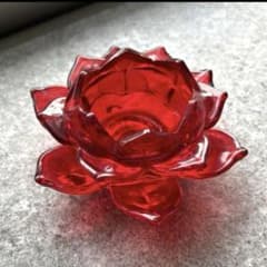 蓮の花 キャンドルホルダー レッド ガラス製 - メルカリ