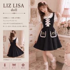 【LIZLISA】リボン付き黒と白のミニワンピースのサムネイル
