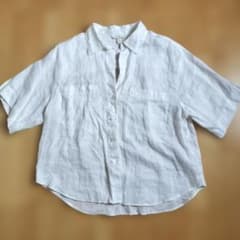 H&M リネン100% 半袖シャツ ホワイト Mサイズのサムネイル