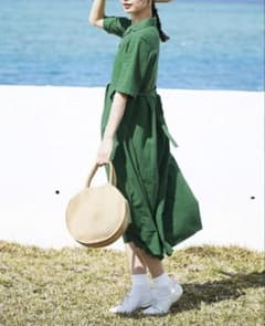 サニークラウズ kazumiの麻混ワンピース L グリーン フェリシモ 緑のサムネイル