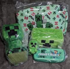 マインクラフト クリーパー５点セット（ぬいぐるみ、お片付けバッグ、ポーチ　他）