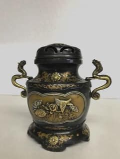 銅器・香炉:菊蓋龍耳花鳥文 銅器・香炉:菊蓋龍耳花鳥文 - メルカリ