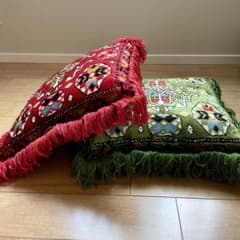 幾何学模様のフリンジ付きクッション2個セット