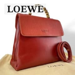 ロエベ　バニティバッグ　ベラスケス　レザー　レッド系　ロゴ型押し 極美品】ロエベ 2way ショルダーバッグ ベラスケス メタルハンドル