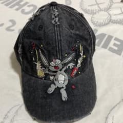 MARTINE ROSE デニム ラビット刺繍キャップ ブラック フリーサイズ MARTINE ROSE デニム ラビット刺繍キャップ ブラック フリーサイズ
