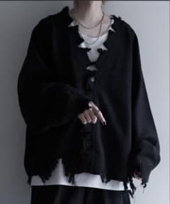 ダブルジャガードルーズシルエットダメージカーディガンのサムネイル