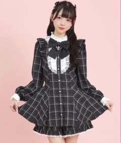 SecretHoney アクセサリーリボンフリルセットアップ チェックブラックのサムネイル