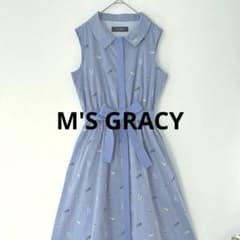 M'S GRACY モチーフ刺繍 ワンピース ノースリーブ ウエストリボン 38 M'S GRACY モチーフ刺繍 ワンピース ノースリーブ ウエストリボン 38