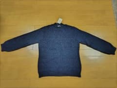 ネイビー 編み模様 長袖セーター 日本製のサムネイル