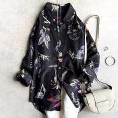 CABaN ボタニカル柄 シルクシャツ 美品△定価4.2万△CABaN /シルクボタニカルプリントレギュラーカラー