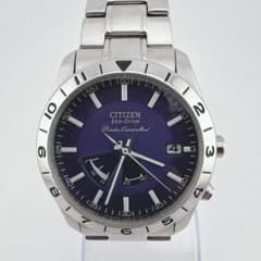 稼動 CITIZEN エコドライブ H416-S045347 電波時計 紫