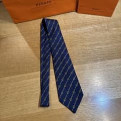 HERMES ネクタイ ネイビー チェーン柄 シルク100% - メルカリ