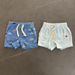 青色と水色のボート・車プリントパンツ2枚セットのサムネイル