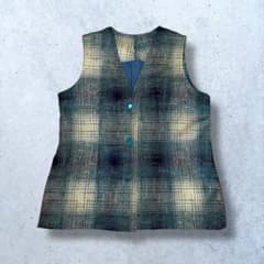 チェック柄 ノースリーブベスト ツィード ブルー系 y2k - メルカリ