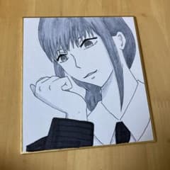 手描きイラスト マキマ ミニ色紙 モノクロ - メルカリ