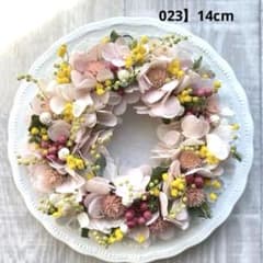 023】ドライフラワーリース 桜色プリザーブド紫陽花とミモザ ラウンド