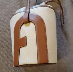 希少♪FURLA バケットバッグ ショルダーバッグ キャンバス レザー 