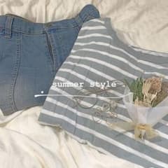 《大処分セールにつきお値下げ中！》ボーダーTシャツ×デニムスカートのサムネイル
