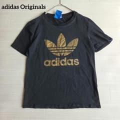 アディダスオリジナルス Tシャツ M相当 黒 金ビッグトレフォイルロゴ