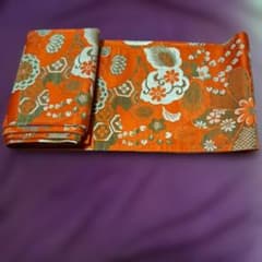 オレンジ色 菊や亀甲文様の半幅帯 - メルカリ