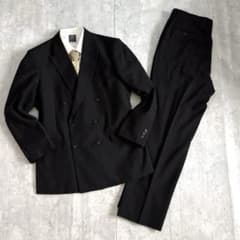 90s vintage ダブルブレスト セットアップ 6B 黒 背抜き 冠婚葬祭