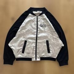 スカジャン サテン ジャケットL 黒 ベージュ バイカラー y2k ストリート