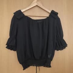 【BIG TIME古着】シアーフリルブラウス ブラックのサムネイル