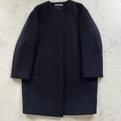 タグ付き未使用 theory luxe ノーカラーコート ネイビー コクーン