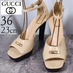 美品】GUCCI グッチ 23 サンダル エナメル アンクルストラップ ヒール