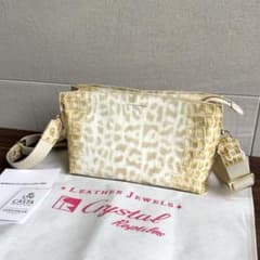 LEATHER JEWELS クロコ型押し ヒョウ柄 ショルダーバッグ ホワイト 