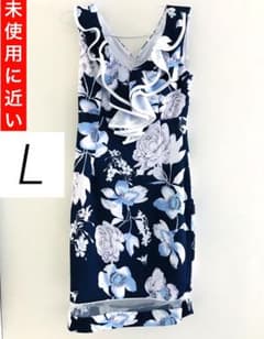 L ブルー 青 花柄 ワンピース キャバドレス 韓国 人気 タイト シースルーのサムネイル