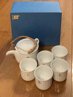 新品未使用】白山陶器 白磁 蛍菊割彫 土瓶急須 湯呑み5客 土瓶茶器