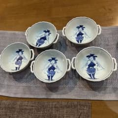 じゅんじゅん 青花しん窯　有田焼　 マント異人耳付きスープ碗皿5客セット じゅんじゅん様専用 青花しん窯 有田焼 マント異人耳付きスープ碗皿5客