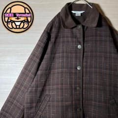ヴィンテージ レトロ ジャケット M 薄手 チェック柄 レトロボタン 茶色 古着