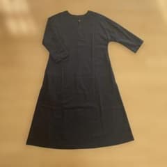 ＊ハンドメイド＊ネイビー ロングワンピース 七分袖　レディースL 鎌倉スワニー