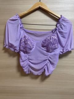 シェル刺繍ラベンダーパフスリーブトップスのサムネイル