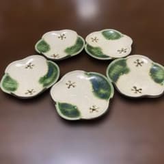 和食器 小皿 5枚セット 梅型 貫入釉 織部風のサムネイル