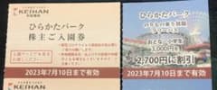 ひらかたパーク入園券　乗り物乗り放題割引券　各１枚のサムネイル