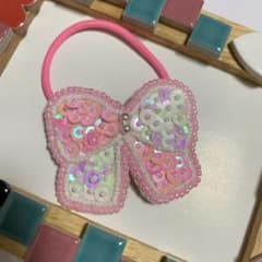 ハンドメイド ヘアゴム リボン ピンク キラキラのサムネイル